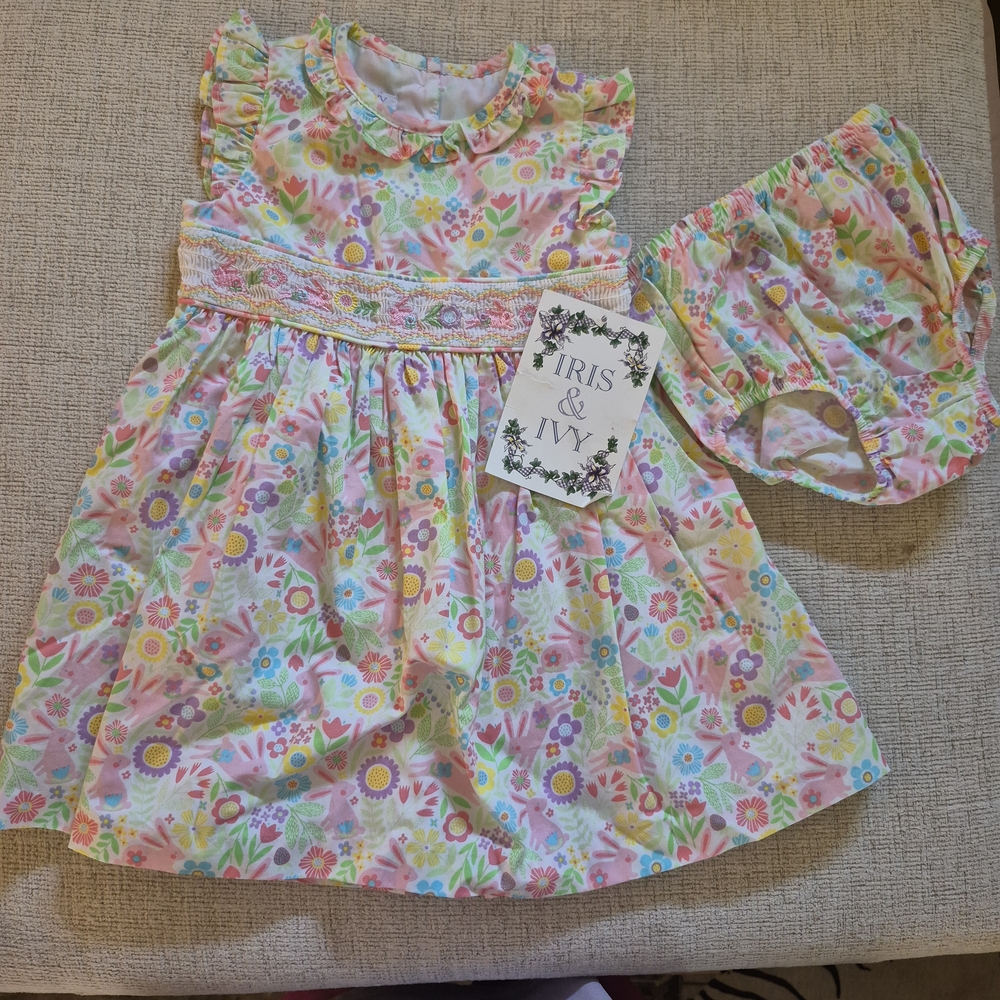 Iris & Ivy Easter Floral Baby Dress with Bloomers